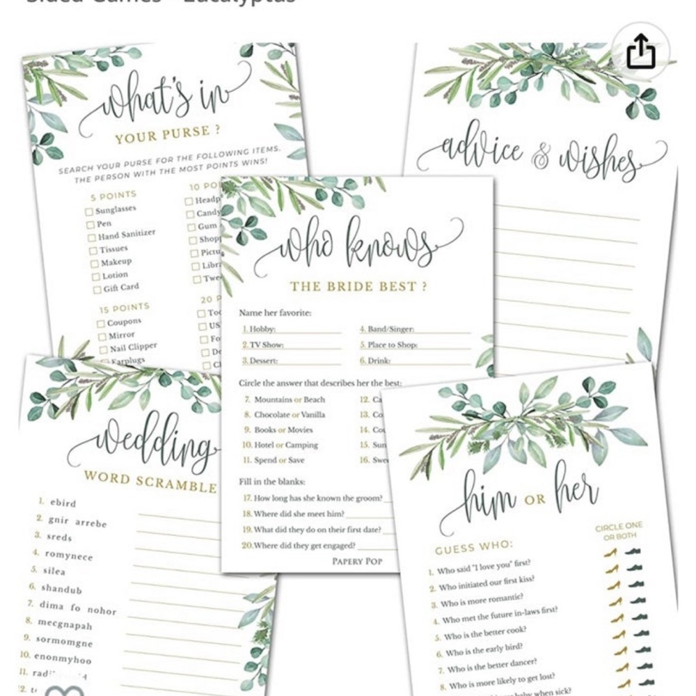 Greenery bridal shower games